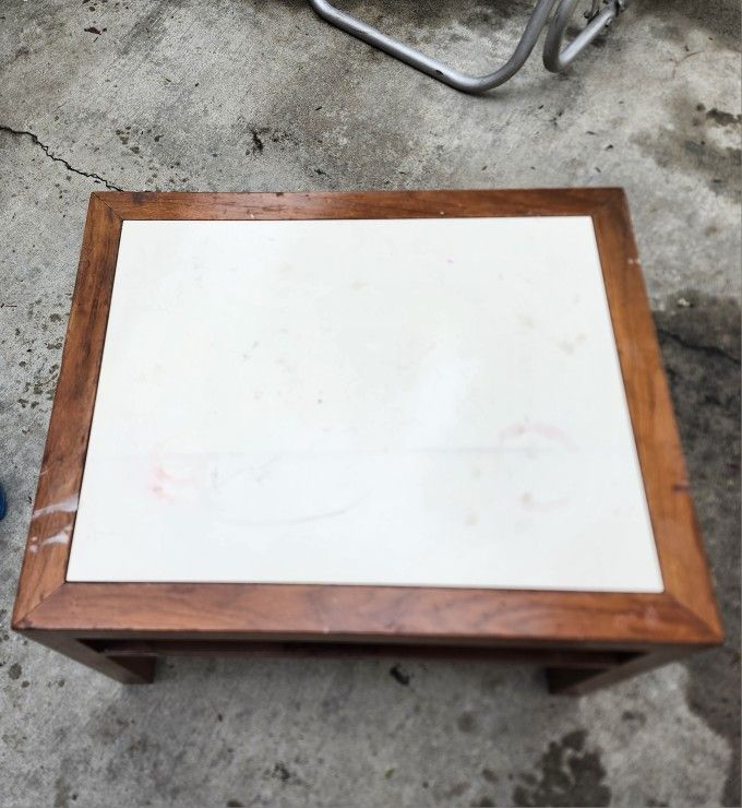 Mid-20th Century Mid Century Modern Small Square Side Table Teak With White Laminate Top OBO!!!