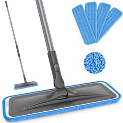 Microfiber Mops for Hardwood Floor Cleaning - BPAWA Flat Floor Mop with 4 Washable Pads for Laminate Wood Tile Vinyl Home Kitchen Bathroom - 59" Adjus