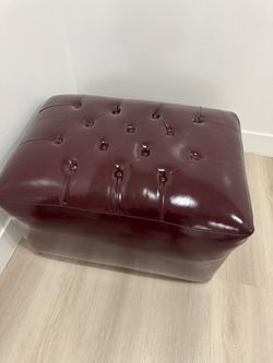 Burgundy Leather Tufted Ottoman