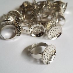 ​25pc Silver Tone Sieve Ring Bases - Perforated Glue on Pad | Adjustable Jewelry