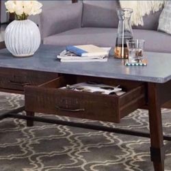 Industrial Expresso Coffee Table With 2 Drawers (New In A Box)