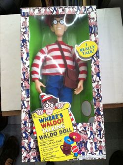 1991 Mattel 18" Talking Disc Where's Waldo Doll in Box w/ 2 Talking Discs