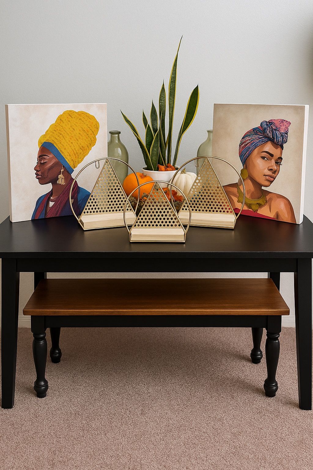 African Art & Gold Shelf Set