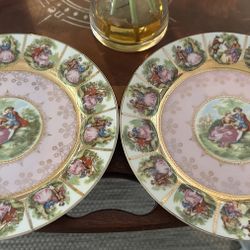 Set of 2 Vintage Arnart Hand Painted Love Story Dinner  Plate 10.25 Inch