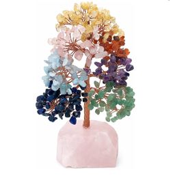 7 Chakra Tree of Life Tree with Raw Rose Quartz Base