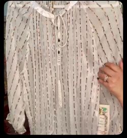 ARATTA . White Sheer Blouse with Gold Metallic Print