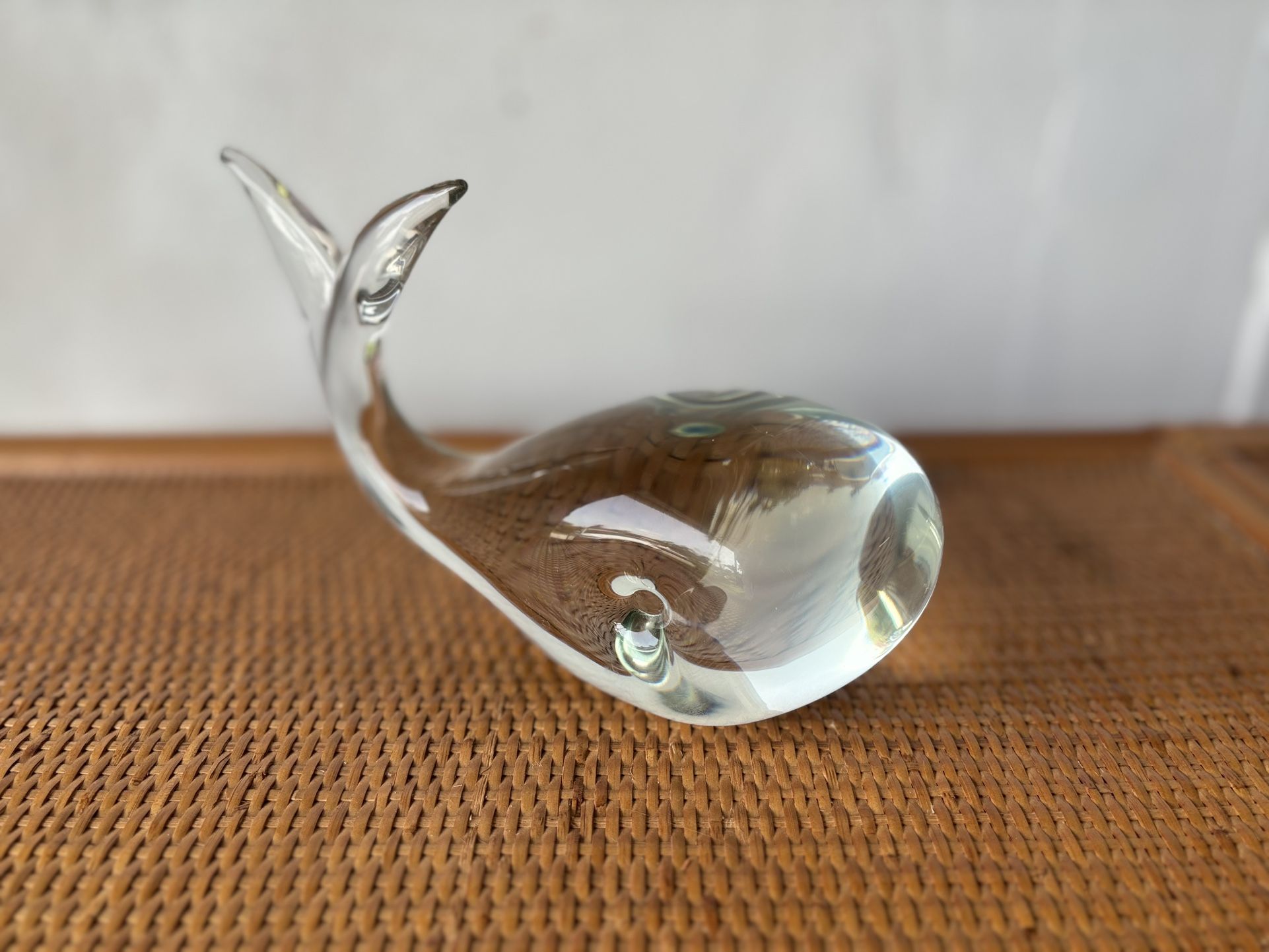 Vintage Glass Whale Art Paperweight