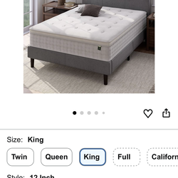$150-King mattress Zinus 12 Inch Euro Top Pocket Spring Hybrid Mattress, King, Pressure Relief, Pocket Innersprings for Motion Isolation, Mattress in 