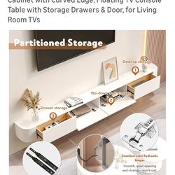 94.5" Floating TV Stand Fully Assembled, Wall Mounted Entertainment Center Media Console Cabinet with Curved Edge, Floating TV Console Table with Stor