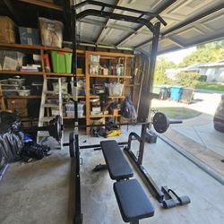 Weightlifting set - Half Cage, Olympic Barbells, Weights and Decline Bench