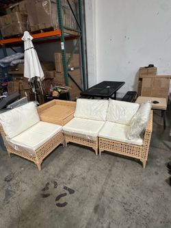 No Assemble Require!! New 4 Pieces Outdoor Patio Wicker Patio Furniture Sectional Sofa Set  Storage