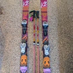 K2 Kids Skis, and Poles. Love Bug 124