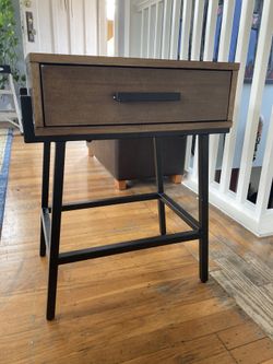 Modern-style wooden Accent Table With Black Metal Frame And Deep Drawer
