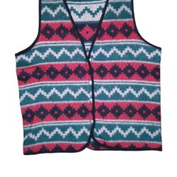 90's Vintage Boxy Oversized Native American Southwestern Style Wool Blanket Vest With Concho Buttons