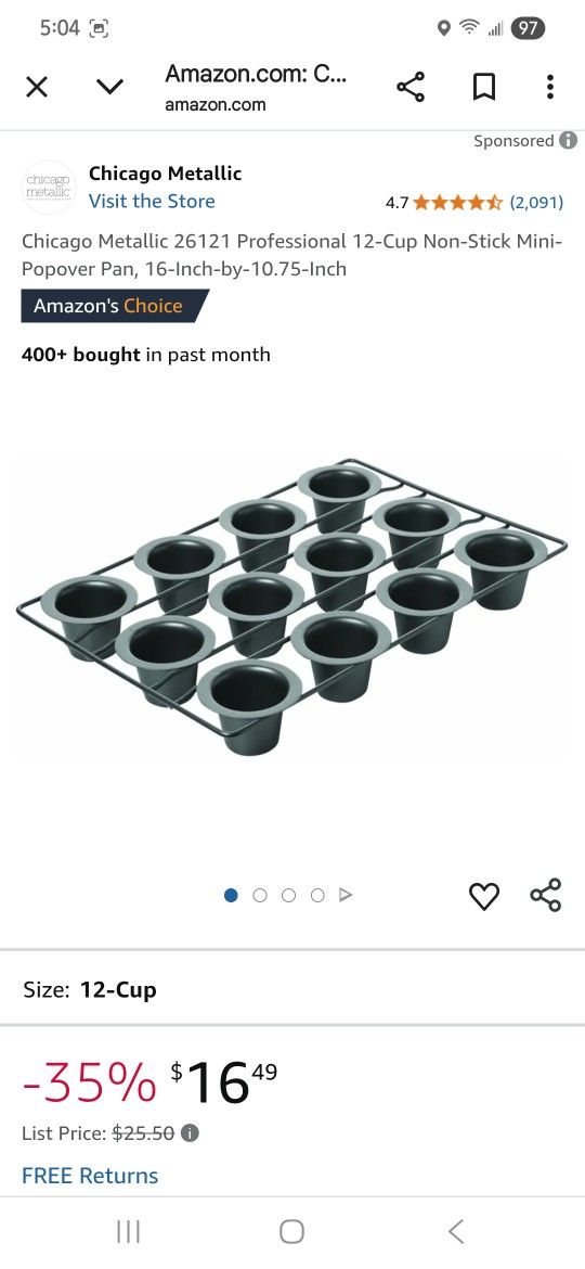 Chicago Metallic 26121 Professional 12-Cup Non-Stick Mini-Popover Pan, 16-Inch-by-10.75-Inch