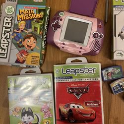 Vtg Vintage LeapFrog Leapster Learning Game System Purple & Pink w/ 8 games