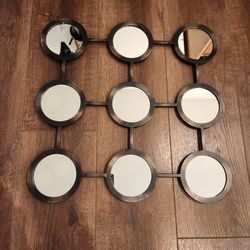 23"×23" multi-circle grid wall mirror, dark metal frame and nine circular mirror panels, great condition