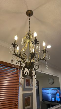 Crystal Chandelier  light - Gold / Sage Green Metal