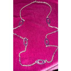 Silver Chain Necklace with Purple Oval Charms