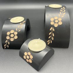 3-Tiered Carved Wood Arched Tea Light Holders Set of 3
