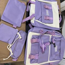 Kawaii Backpack for Girls 5 Pcs School Bookbag Cute Kids Schoolbag with Accessories Lunch Bag Pencil Case Handbag (Purple)