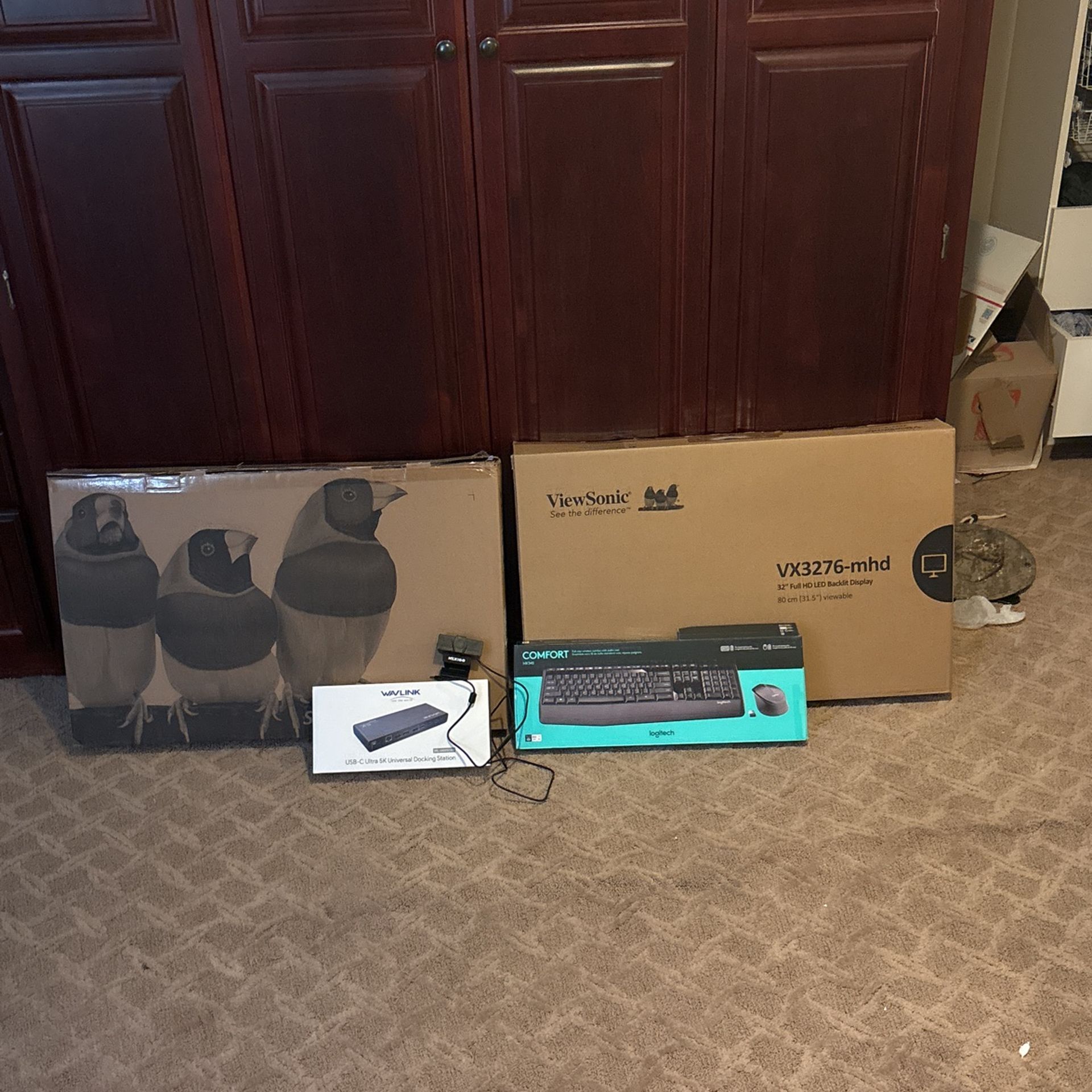 Complete Home Office Bundle – Dual 32” Monitors + Dock + Webcam + Wireless Keyboard/Mouse