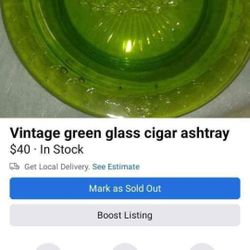 Vintage Green Glass Cigar Ashtray 