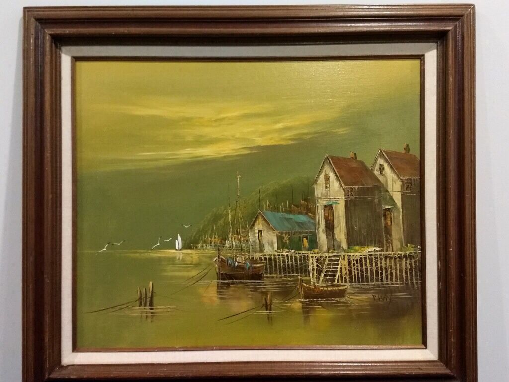 Original oil painting on canvas Coastal Maine by listed artist Reed Kay