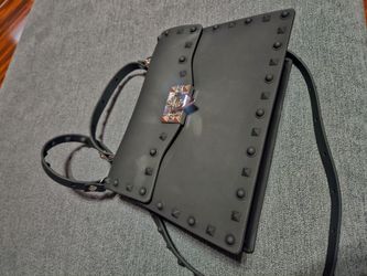 Black Studded  Handbag with Crossbody Strap