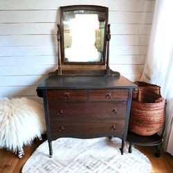 Antique Black Wood Dresser 