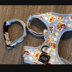 Medium Dog Harness + Collar Set – Cute Winnie The Pooh Print – Like New – $20