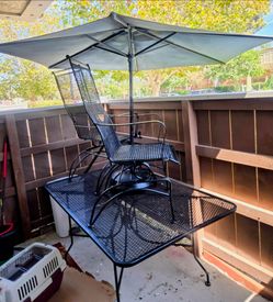 Iron patio set umbrella an stand