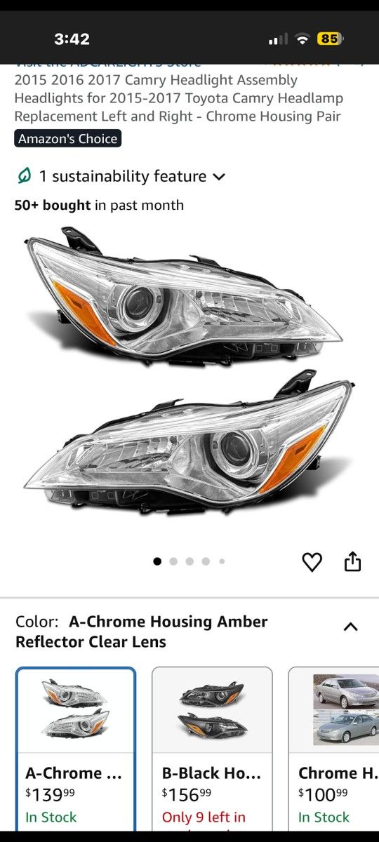 2015 2016 2017 Camry Headlight Assembly Headlights for 2015-2017 Toyota Camry Headlamp Replacement Left and Right - Chrome Housing Pair