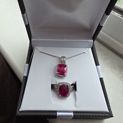 Lab Created Ruby & Diamond Sterling Silver Jewelry Set -BRAND NEW!