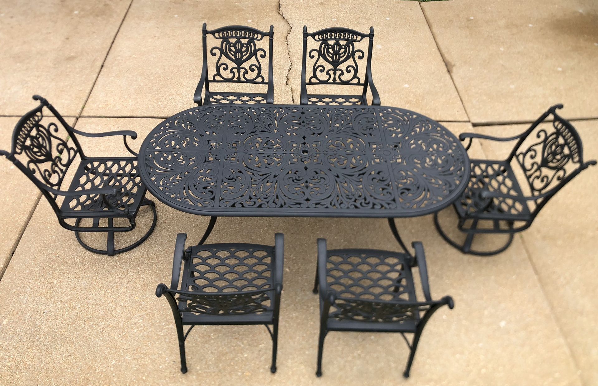 Hanamint Grand Tuscany Outdoor Patio Furniture Set 6 Seat Dining set-84in 90 pound Oval Table