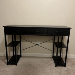 Computer Desk with Fabric Drawers & Storage Shelves – Black