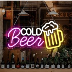 Cold Beer Neon Signs for Wall Decor, 16.5"X 9" Dimmable LED Neon Sign