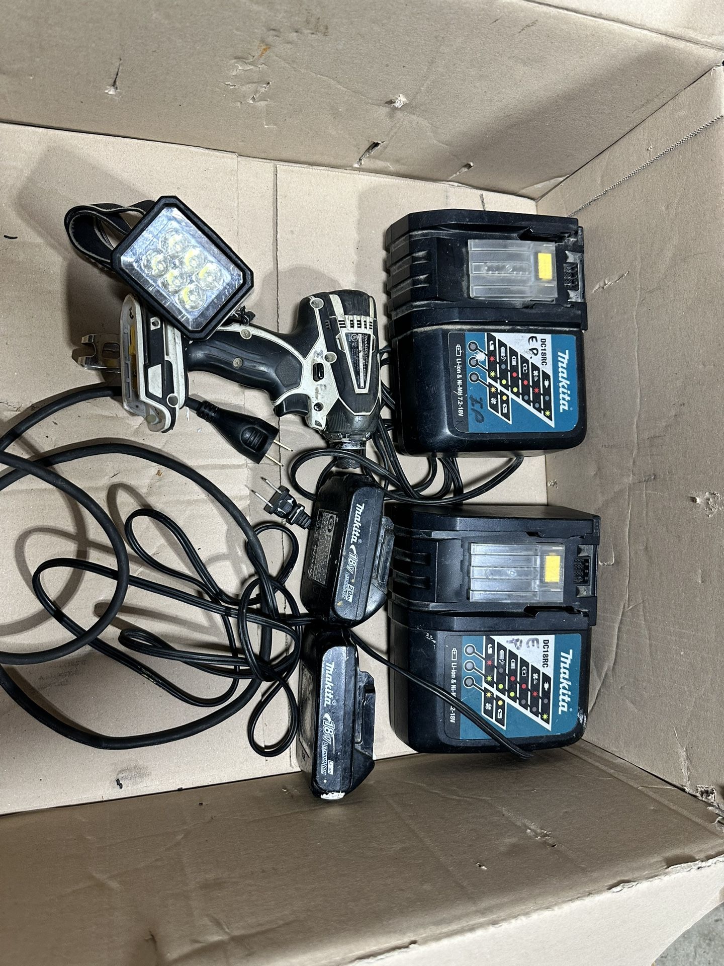 Makita Impact Driver, Two Batteries Two chargers and a light