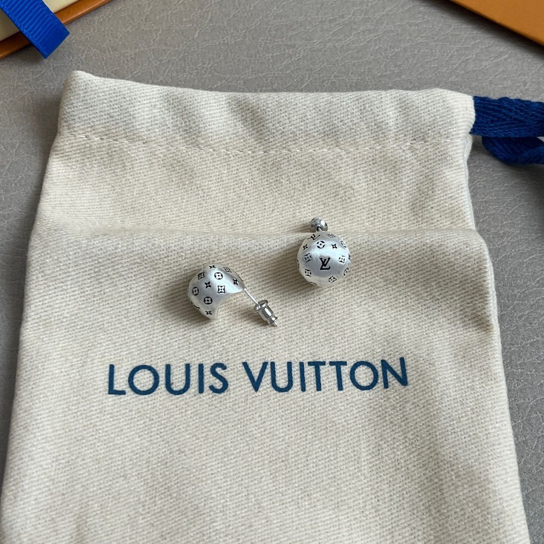 Louis Vuitton Letter Print Sphere Sterling Silver Earrings