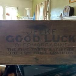 Antique Advertising Wood Crate, 1920s Jelke Good Luck Oleomargarine Butter Wooden Box