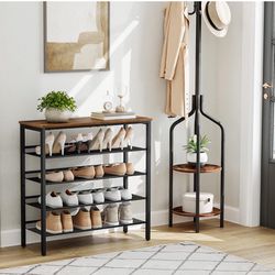 Shoe Rack for Entryway, 5-Tier Shoe Organizer with Adjustable Mesh Shelves, 16-20 Pairs of Shoes, Durable Spacious Freestanding, Metal, Industrial, Sh