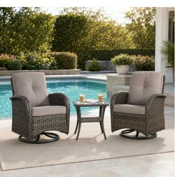 Luxury Outdoor Wicker Swivel Rocking Patio Chair and Table Set