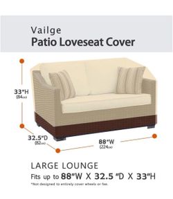 Large Lawn Patio Furniture Covers with Air Vent, Large(Standard), Beige & Brown, Patio Sofa Cover, VAILGE-Fits up to 88"W X 32.5 "D X 33"H, #NKJ