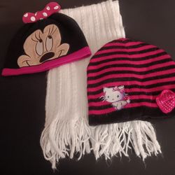 Girls Pair Of Winter Hats And Scarf Set 
