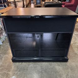 Black Entertainment Center TV Stand with Wheels and Speaker Storage Good Condition 