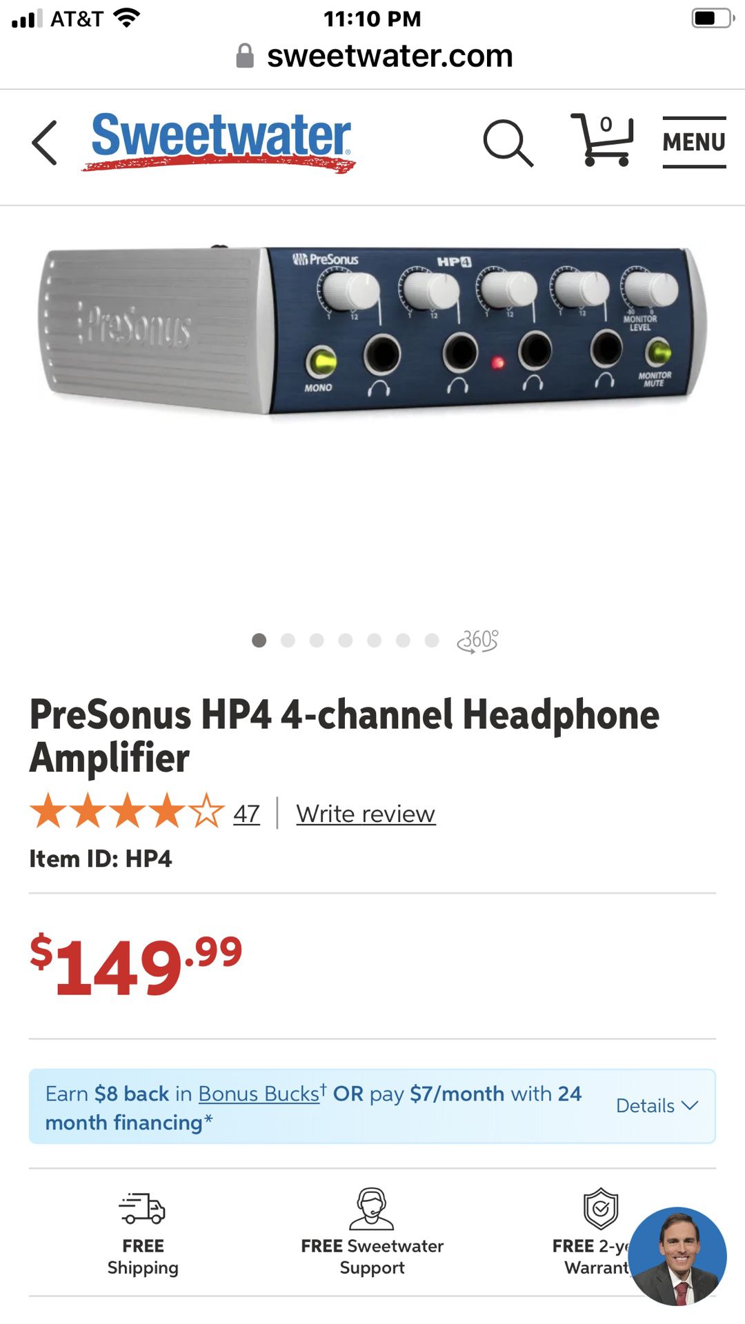 PreSonus HP4 4 Channel Headphone Amplifier 
