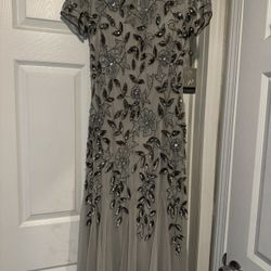 Adrianna Papell Hand Beaded Silver Dress