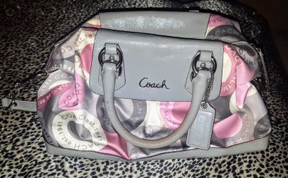☆RARE☆ Authentic COACH Ashley Snaphead Sateen Pink & Gray Convertible Satchel handbag