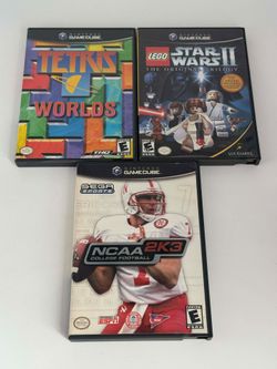 Nintendo GameCube Games Lot - Tetris Worlds, LEGO Star Wars II, NCAA 2K3 all complete with manuals & mint to near mint discs