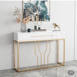 32" Modern Narrow White Console Table With Storage Wood Entryway Table With Drawers 